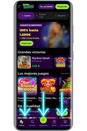 Pantalla principal del sitio oficial de Spinmama Casino con acceso móvil