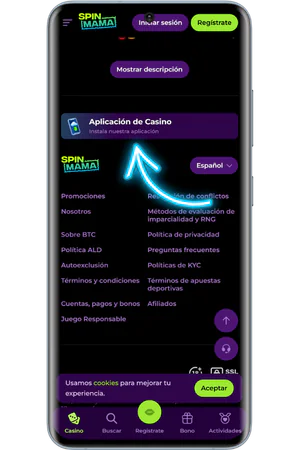 Botón de descarga de Spinmama App en el pie de página del sitio web