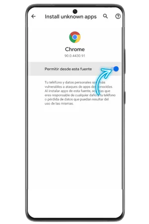 Configuración de permisos para instalar Spinmama APK desde fuentes desconocidas