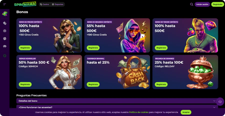 Resumen completo de bonos disponibles en Spinmama